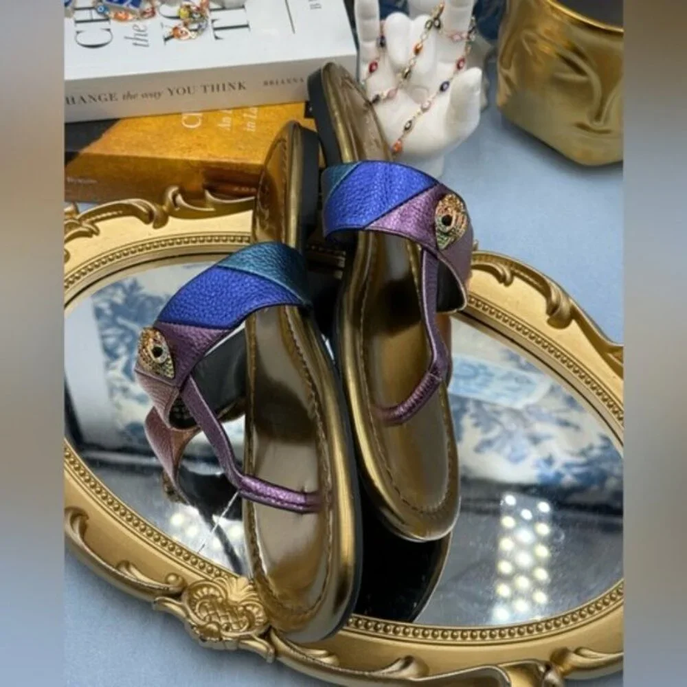🆕 KURT GEIGER LONDON 🧿 NWOB Kensington T-Bar Sandal, Metallic Rainbow, Sz US 7 - Picture 10 of 13